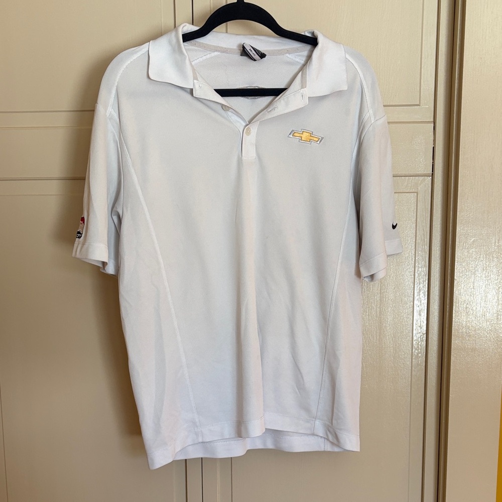 Nike White Men's Polo Shirt with Chevy Logo